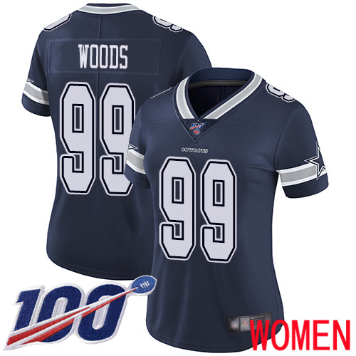 Women Dallas Cowboys Limited Navy Blue Antwaun Woods Home #99 100th Season Vapor Untouchable NFL Jersey